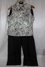 NWT 2 Pc Silk Pants  Top Set Black  White Sz 8-B90