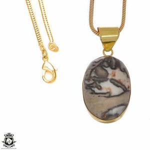 Authentic Porcelain Jasper 24K Gold Plated Pendant 3mm Snake Chain GPH1079