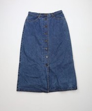 Vtg 90s Eddie Bauer Womens 8 Petite Distressed Flannel Lined Denim Maxi Skirt