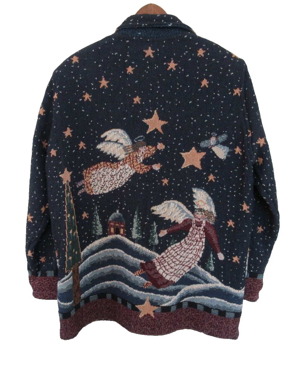 Giacca Arazzo Donna Dipinta Pony Donna Blu 100% Cotone Design Angelo Medio VINTAGE