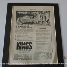 Vintage Kings of Oxford 3-Wheeler Advert October 27th  1955