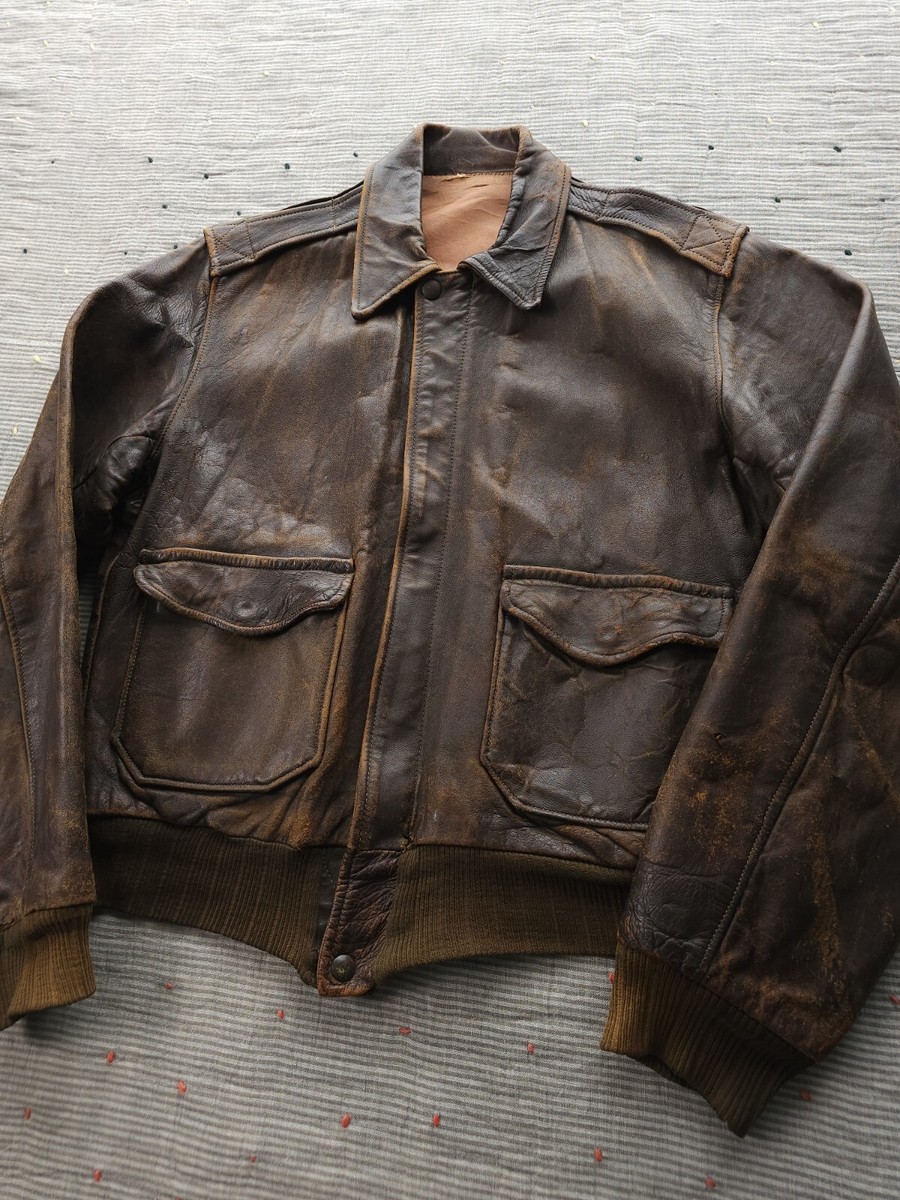 Vintage 1940s WW2 Era A-2 Horsehide Leather Flight Bomber Jacket