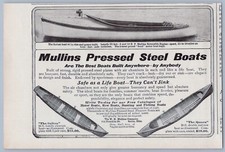 1906 Mullins Pressed Steel Boat Vintage Ad Motor Row Canoe Hunting Fishing