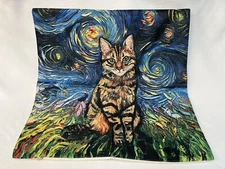 Van Gogh CAT Starry Night Landscape Oil Paint Throw Pillow Cover Home Decor 18”