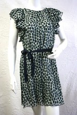  258 BCBG INK COMBO WX6D429 RUFFLED SILK CHIFFON DRESS NWOT L