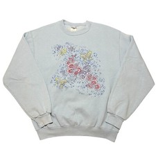 Vintage Jerzees Light Blue Floral Butterflies Sweatshirt, Medium