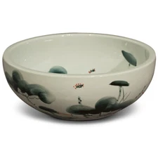 US Seller - Porcelain Lotus Koi Pond Motif Oriental Basin