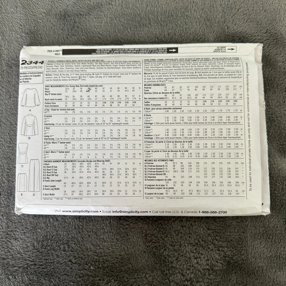 Simplicity 2344 Khaliah Ali Pattern 10-18 Jacket Pants Skirt Vest Top Career - Image 3 of 4