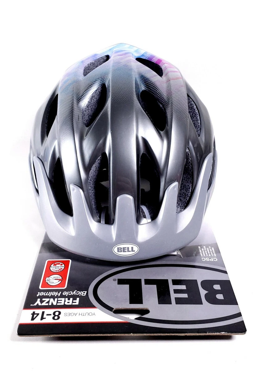 Bell Frenzy Youth Bicycle Helmet Adjustable for Ages 8 14 Silver Multicolor New