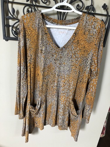Lori Goldstein LOGO Top Spotted/Animal Print Tunic Blouse W/ Pockets