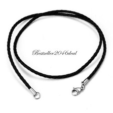 Black Twisted Braided Rope Leather Cord Necklace Chain 22" Silver Lobster Clasp