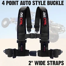 Off-Road Harness 2" 4-Point Seat Belt Push Button Sewn in Pads EZ Adjust Black
