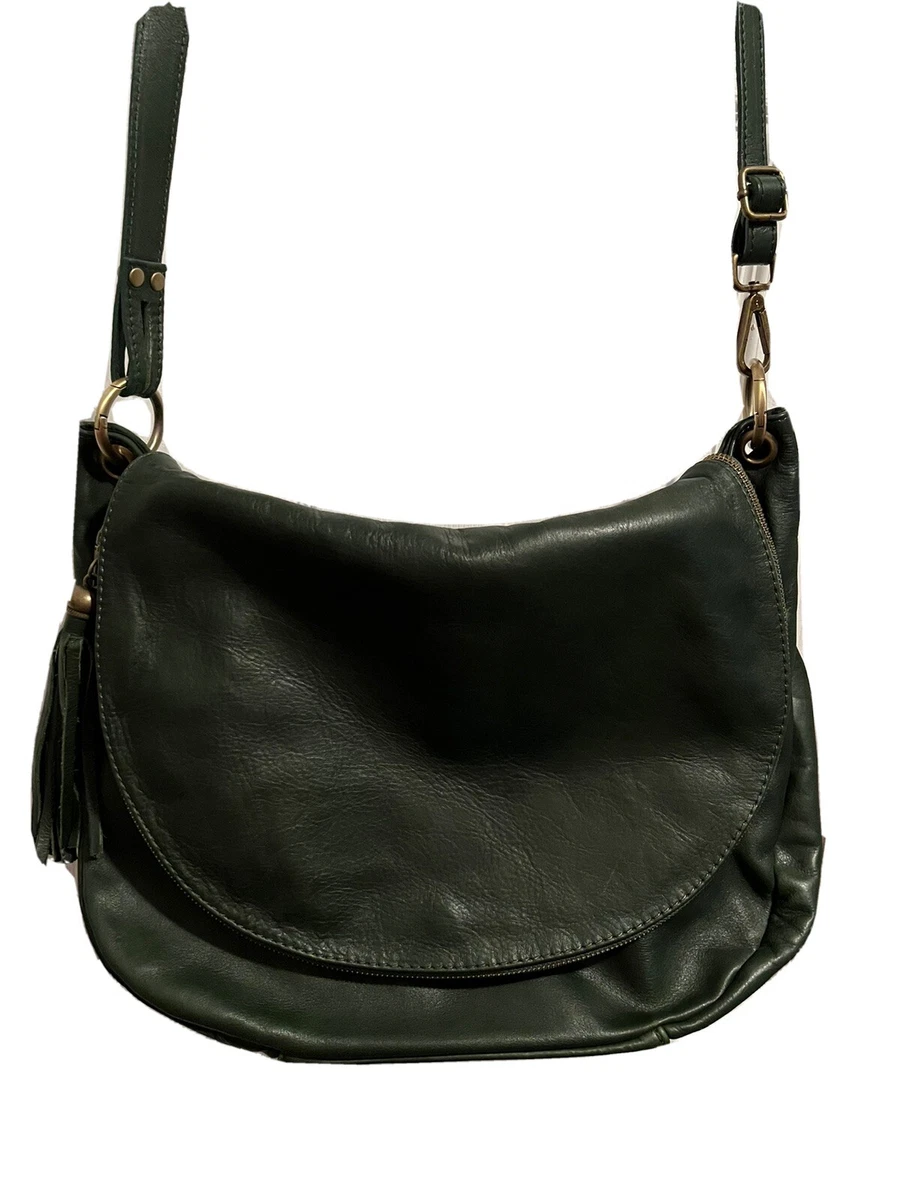 Borse In Pelle Italy Rich Dark Green Leather Large Fold Over