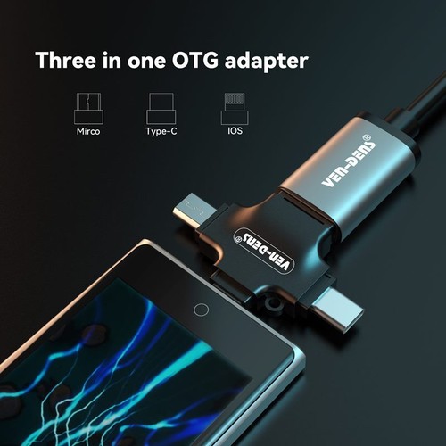Ven-Dens 4 In 1 Mini USB OTG To USB 2.0 USB C microSD microSDXC TF Memory Card - Picture 6 of 7