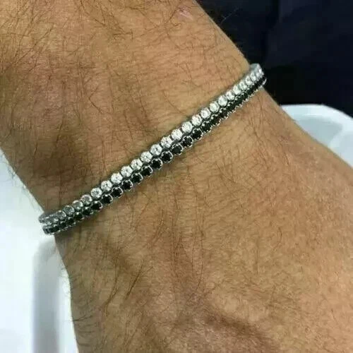 Brazalete de tenis para hombre 10 quilates redondo creado en laboratorio diamante negro enchapado en oro blanco de 14 quilates Foto 3 de 3