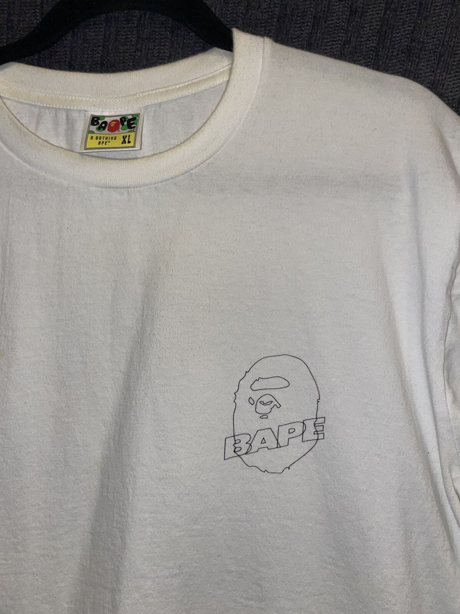 Bape T Shirt XL White & Black Motorsport Logo Ape Front Bape