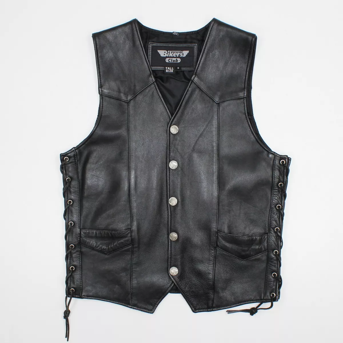 zeemijl Onafhankelijk Verkeerd Biker&#039;s Club Echtes Leder Leather Biker Vest Small Tall Lace Up Sides  Snap Black | eBay