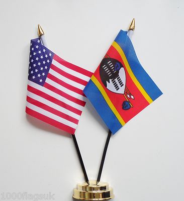 Vereinigte Staaten von Amerika USA & Eswatini (Swasiland) Freundschaft Tisch Flagge Set 