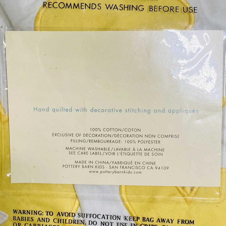 Manta acolchada Pottery Barn Kids Sadie bebé niño CORDERO amarillo negro apliques Foto 3 de 4