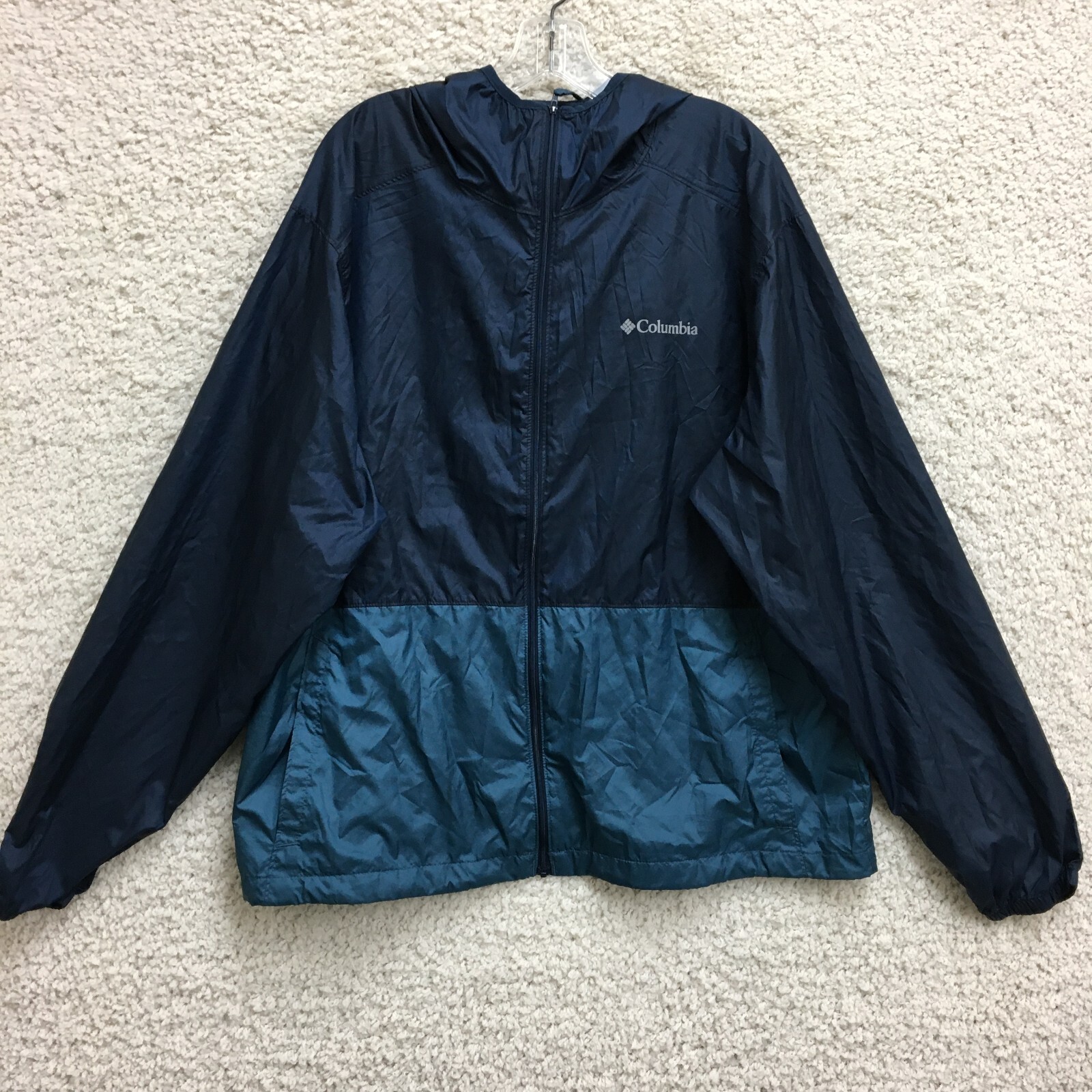 Columbia Men's XL Blue Full Zip Hooded Windbreaker Jacket for Outdoor Activities