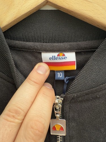 Ellesse Emiliana Suedette Bomber Jacket Anthracite Black Embroidered Logo UK 10 - Picture 6 of 13