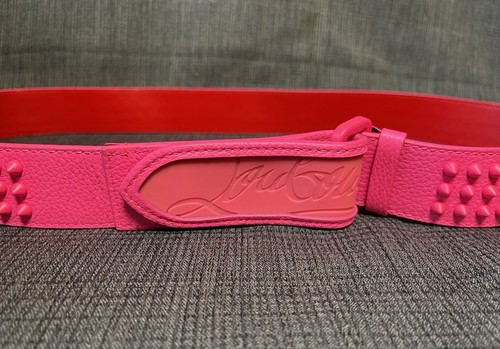 Men’s Christian Louboutin Belt Spiked Leather Logo Pink - Size 110/44 - Picture 4 of 12