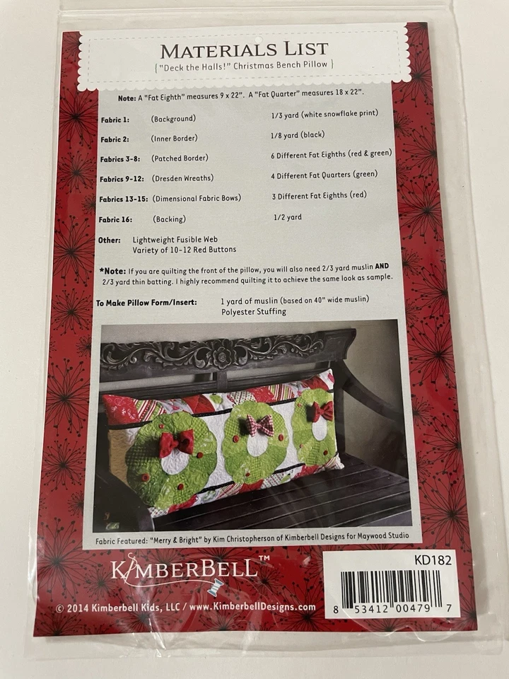 Deck The Halls Bench Pillow KimberBell Designs KD182 Pattern Instructions - Image 4 of 4