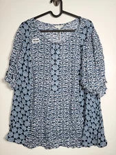 BNWT Lucky Brand Womens Floral Boho Artsy Art To Wear Blouse Blue Sz 2X 23x27