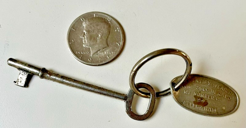 Vintage ID Badge Phone 3900 HERALD Bellingham Wa. with Skeleton Key