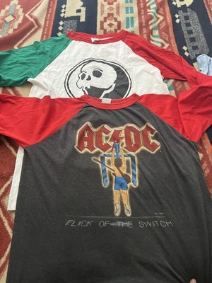 Vtg 1983 AC/DC Flick of the Switch Raglan T-Shirt 80s Rock Band  +Jersey Skull 