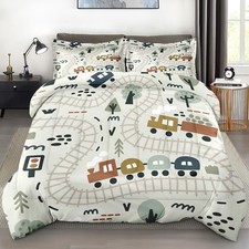 Comforter Set with 2 Pillowcases Queen Size, Cartoon Car Train Road Map, Bed ...