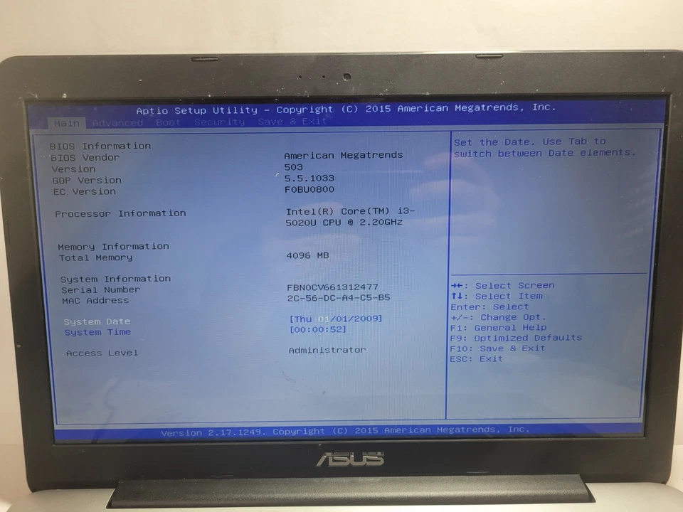 Portátil ASUS X555L con i3-5020U@2,20, 4 GB de RAM, 15,6" para piezas/reparación #0348 Foto 2 de 4