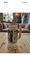 Vintage Musical Wind Up German Beer Stein Tankard With Pewter Lid