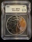 1 1987 American Silver Eagle MS70 Early Date ASE 1 oz Fine Ag Rare ICG Grade
