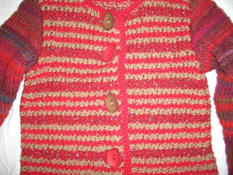 Hingucker Unikat handgestrickter Jacke Strickjacke rot mehrfarbig Gr.42 - Bild 4 von 4