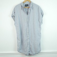 Tahari Linen Shirtdress 1X Blue White Stripe Button Front Coastal Minimal Preppy