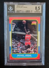 ? 1986 FLEER MICHAEL JORDAN #57 ROOKIE CARD BECKETT BGS 8.5 w/ (2) MINT BGS 9. rookie card picture