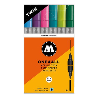 Molotow One4All Acrylic Twin Marker 224 Basic Set 2 (6 Markers) - Twin Tip