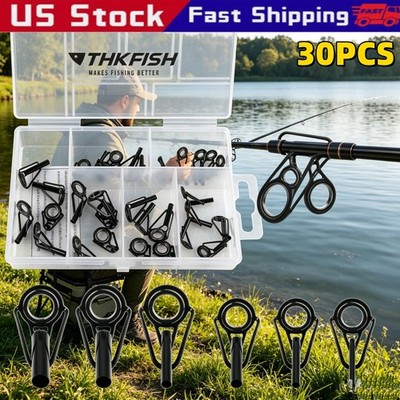 30pcs 6Sizes Fishing Rod Tip Repair Kit Stainless Steel Guide Replacement Set US