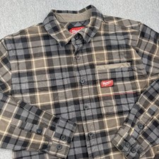 Milwaukee Shirt Mens Sz M Brown Gray Plaid Flannel Gridiron Long Sleeve Workwear