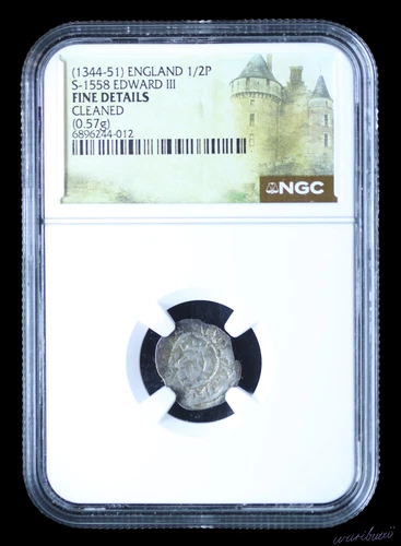 ENGLAND Edward III 1344-1351. Hammered Silver Halfpenny, S-1558, NGC Fine Detail