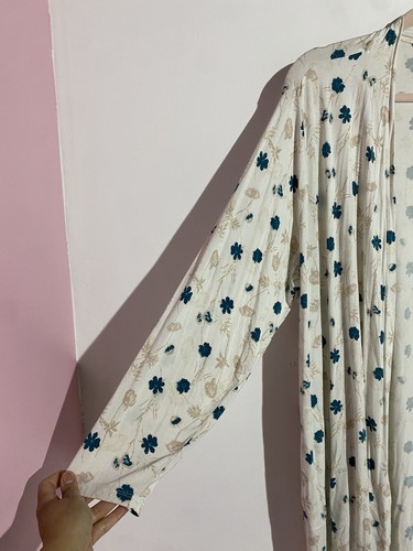Lands End Cardigan 3X Cream Floral Liquid Knit Travel Office Open Duster Topper - Picture 3 of 12