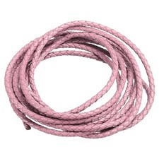 3mm Round Braided Leather Cord for Crafts Jewelry Making, Light Pink 2.2Yards