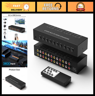 8-Port AV to HDMI Converter Adapter, 16:9/4:3 Switch for Wii, PS1-PS3, VCR, DVD