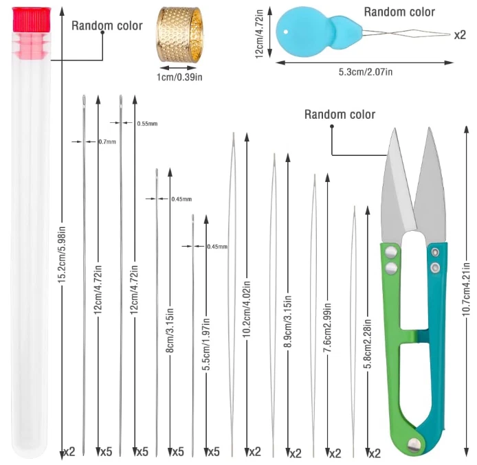 Juego de 28 agujas de abalorios con agujas largas rectas y grandes para joyería Foto 2 de 4