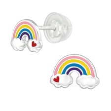925 Sterling Silver Rainbow Heart Children's Stud Earrings