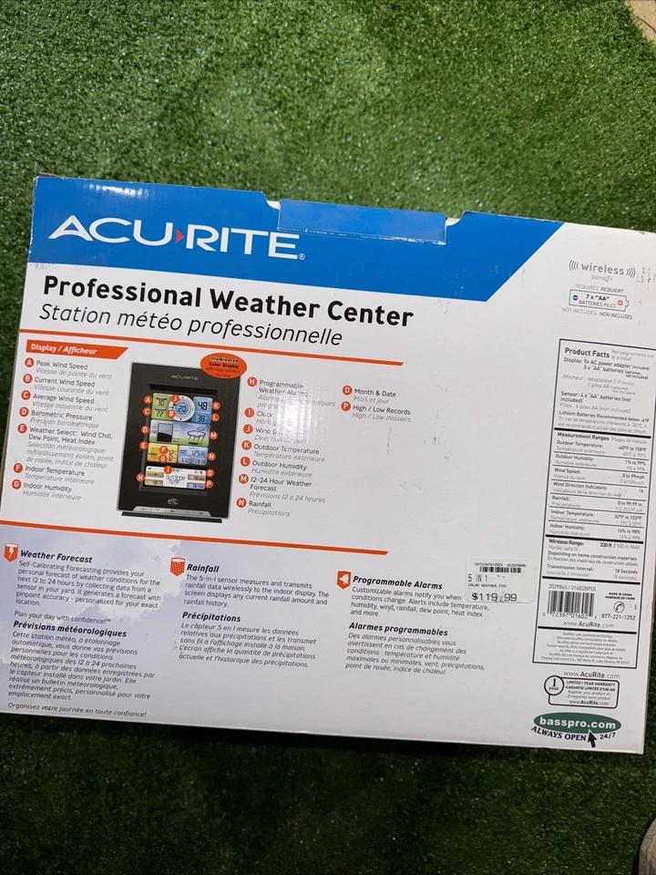 ACU RITE 01533 5 in 1 PROFESSIONAL WEATHER CENTER - NEW - Image 2 of 4