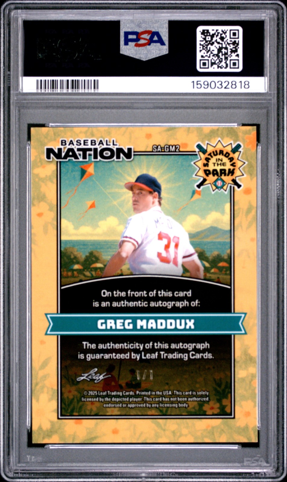 2025 LEAF BASEBALL NATION SATURDAY IN THE PARK AUTO LAVA GREG MADDUX 1/1 PSA 9 view 2
