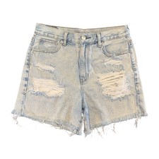 American Eagle Distressed Denim Shorts Size 4 Light Wash Raw Hem 100 Cotton