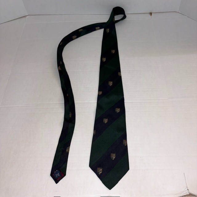 Polo Ralph Lauren Tie 100% Silk Green Blue Logo Crest Striped Tie Vintage USA